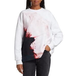 Alexander McQueen Anemone White Red Print Cotton Sweatshirt 46 / 12